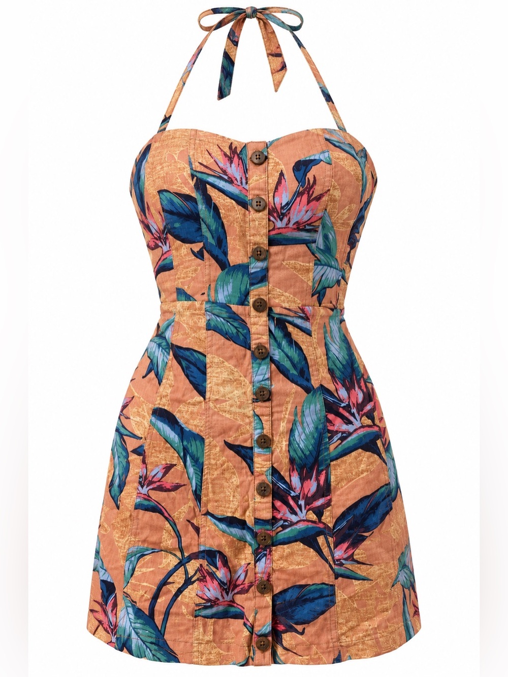 Kimchi Blue Tropical Halter Mini Dress Button Front Size 6